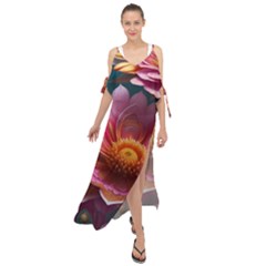 Pink Flowers Petals Blossoms Blooms Art Maxi Chiffon Cover Up Dress by 99art