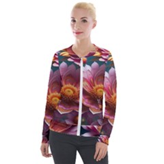 Pink Flowers Petals Blossoms Blooms Art Velvet Zip Up Jacket by 99art