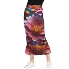 Pink Flowers Petals Blossoms Blooms Art Maxi Fishtail Chiffon Skirt by 99art