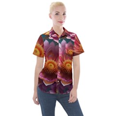 Pink Flowers Petals Blossoms Blooms Art Women s Short Sleeve Pocket Shirt