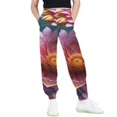 Pink Flowers Petals Blossoms Blooms Art Kids  Elastic Waist Pants by 99art