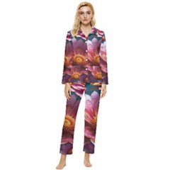 Pink Flowers Petals Blossoms Blooms Art Womens  Long Sleeve Velvet Pocket Pajamas Set