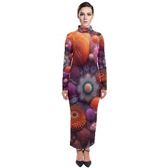 Flower Blossoms Petals Blooms Turtleneck Maxi Dress by 99art