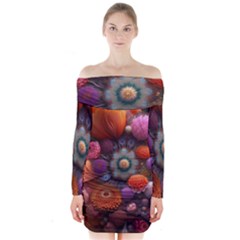 Flower Blossoms Petals Blooms Long Sleeve Off Shoulder Dress by 99art