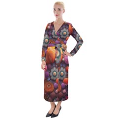 Flower Blossoms Petals Blooms Velvet Maxi Wrap Dress