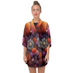 Flower Blossoms Petals Blooms Half Sleeve Chiffon Kimono by 99art