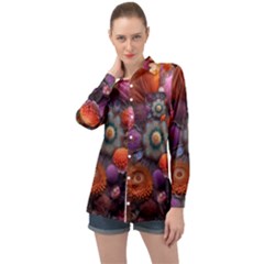 Flower Blossoms Petals Blooms Long Sleeve Satin Shirt