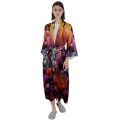 Flower Blossoms Petals Blooms Maxi Satin Kimono by 99art