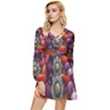 Flower Blossoms Petals Blooms Tiered Long Sleeve Mini Dress View1