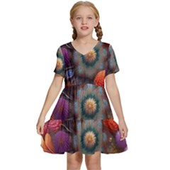 Flower Blossoms Petals Blooms Kids  Short Sleeve Tiered Mini Dress by 99art