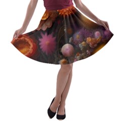 Flowers Petals Blossoms Art Flora A-line Skater Skirt by 99art