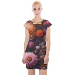 Flowers Petals Blossoms Art Flora Cap Sleeve Bodycon Dress by 99art