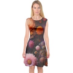 Flowers Petals Blossoms Art Flora Capsleeve Midi Dress