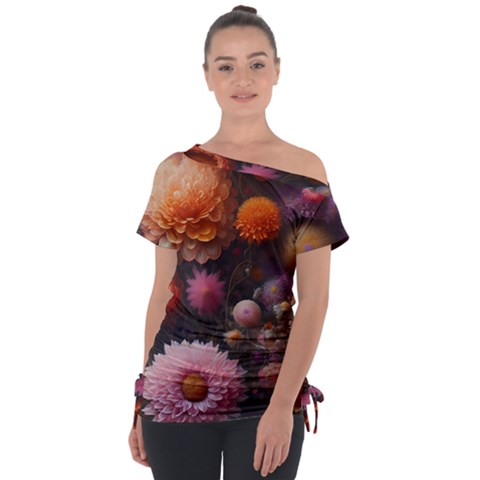 Flowers Petals Blossoms Art Flora Off Shoulder Tie-up Tee by 99art