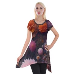 Flowers Petals Blossoms Art Flora Short Sleeve Side Drop Tunic by 99art