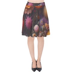 Flowers Petals Blossoms Art Flora Velvet High Waist Skirt