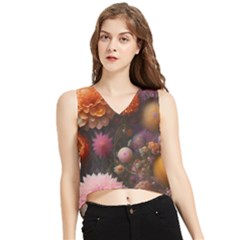 Flowers Petals Blossoms Art Flora V-neck Cropped Tank Top