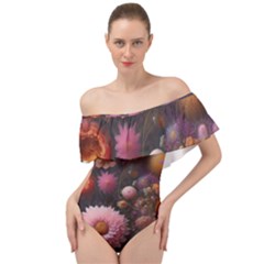 Flowers Petals Blossoms Art Flora Off Shoulder Velour Bodysuit  by 99art