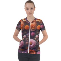 Flowers Petals Blossoms Art Flora Short Sleeve Zip Up Jacket by 99art