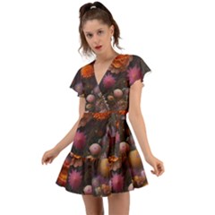 Flowers Petals Blossoms Art Flora Flutter Sleeve Wrap Dress by 99art