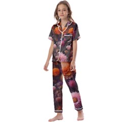 Flowers Petals Blossoms Art Flora Kids  Satin Short Sleeve Pajamas Set by 99art