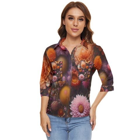 Flowers Petals Blossoms Art Flora Women s Quarter Sleeve Pocket Shirt by 99art