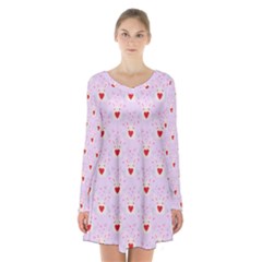 Easter Easter Bunny Hearts Seamless Tile Cute Long Sleeve Velvet V-neck Dress by 99art