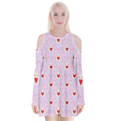 Easter Easter Bunny Hearts Seamless Tile Cute Velvet Long Sleeve Shoulder Cutout Dress