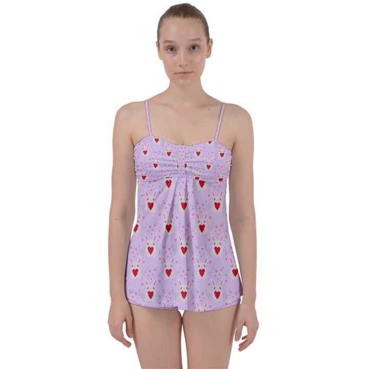 Easter Easter Bunny Hearts Seamless Tile Cute Babydoll Tankini Set