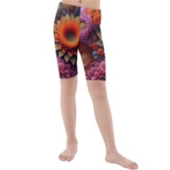 Flowers Flower Blossoms Petals Blooms Kids  Mid Length Swim Shorts