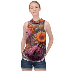 Flowers Flower Blossoms Petals Blooms High Neck Satin Top by 99art