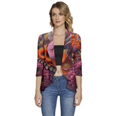 Flowers Flower Blossoms Petals Blooms Women s 3/4 Sleeve Ruffle Edge Open Front Jacket by 99art