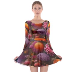 Flowers Blossoms Petals Blooms Long Sleeve Skater Dress by 99art