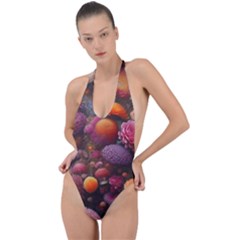 Flowers Blossoms Petals Blooms Backless Halter One Piece Swimsuit by 99art