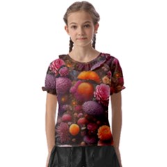 Flowers Blossoms Petals Blooms Kids  Frill Chiffon Blouse by 99art