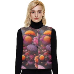 Flowers Blossoms Petals Blooms Women s Short Button Up Puffer Vest