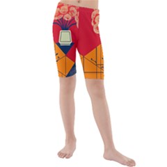 Flowers Abstract Art Painting Kids  Mid Length Swim Shorts by 99art