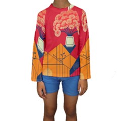 Flowers Abstract Art Painting Kids  Long Sleeve Swimwear by 99art