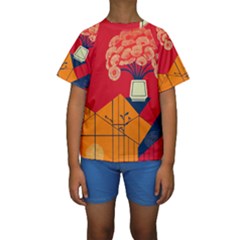 Flowers Abstract Art Painting Kids  Short Sleeve Swimwear by 99art