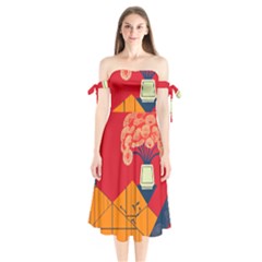 Flowers Abstract Art Painting Shoulder Tie Bardot Midi Dress by 99art