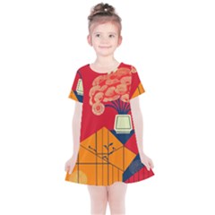 Flowers Abstract Art Painting Kids  Simple Cotton Dress by 99art