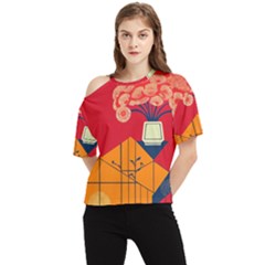 Flowers Abstract Art Painting One Shoulder Cut Out Tee