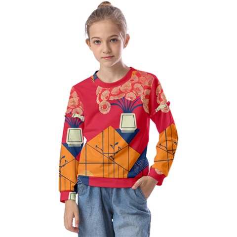 Flowers Abstract Art Painting Kids  Long Sleeve Tee With Frill  by 99art