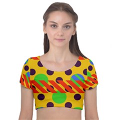 Background Graphic Beautiful Wallpaper Velvet Short Sleeve Crop Top  by 99art