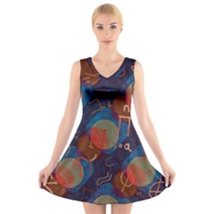 Background Graphic Beautiful V-neck Sleeveless Dress by 99art