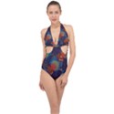 Background Graphic Beautiful Halter Front Plunge Swimsuit View1