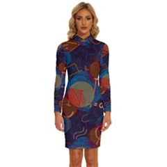 Background Graphic Beautiful Long Sleeve Shirt Collar Bodycon Dress by 99art