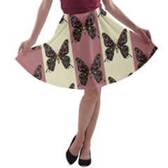 Butterflies Pink Old Ancient Texture Decorative A-line Skater Skirt by 99art