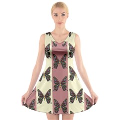 Butterflies Pink Old Ancient Texture Decorative V-neck Sleeveless Dress by 99art