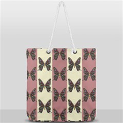 Butterflies Pink Old Ancient Texture Decorative Full Print Rope Handle Tote (large) by 99art